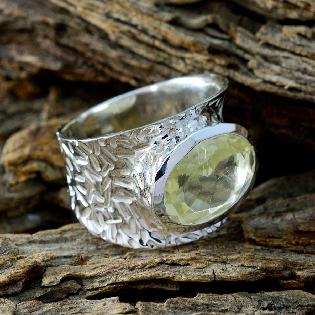 Lemon Quartz Solitaire French 92.5 Silver Yellow Gemstone Essential engravings Ring Jewellery - Image 3