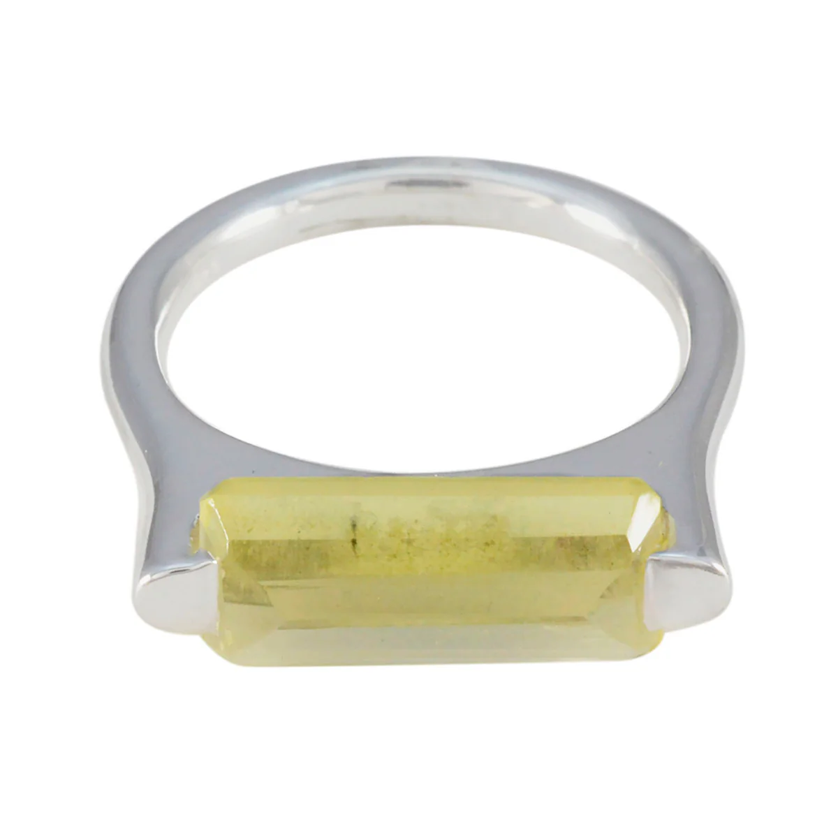 Lemon Quartz Solitaire French 92.5 Silver Yellow Gemstone Mid-weight Fairytale Ring Jewellery