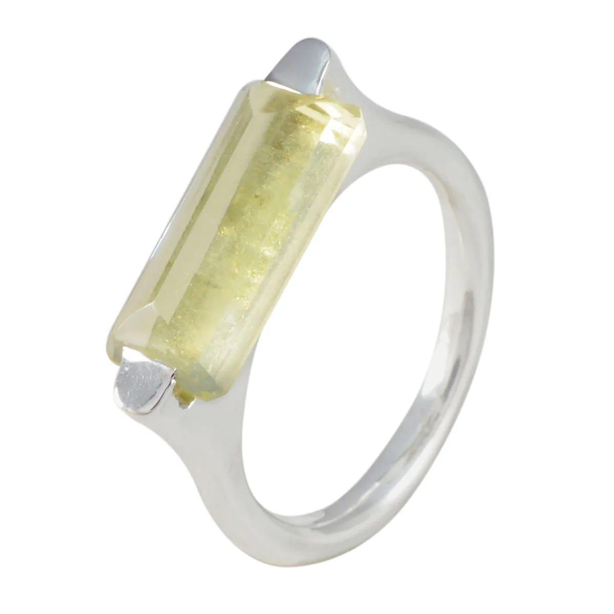 Lemon Quartz Solitaire French 92.5 Silver Yellow Gemstone Mid-weight Fairytale Ring Jewellery - Image 2