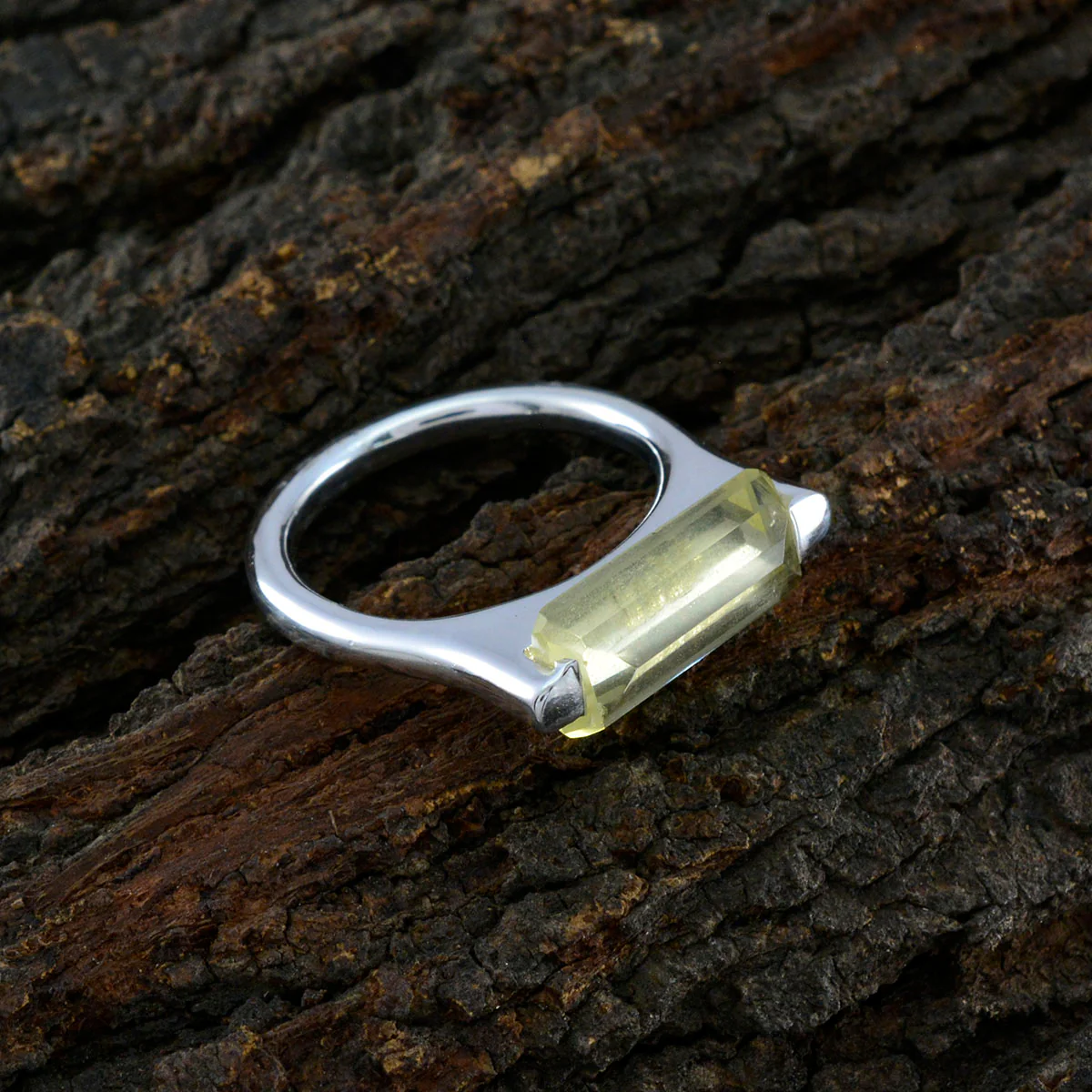 Lemon Quartz Solitaire French 92.5 Silver Yellow Gemstone Mid-weight Fairytale Ring Jewellery - Image 3