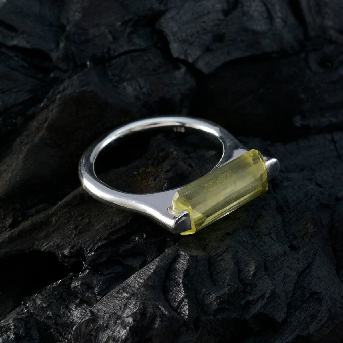 Lemon Quartz Solitaire French 92.5 Silver Yellow Gemstone Mid-weight Fairytale Ring Jewellery - Image 4