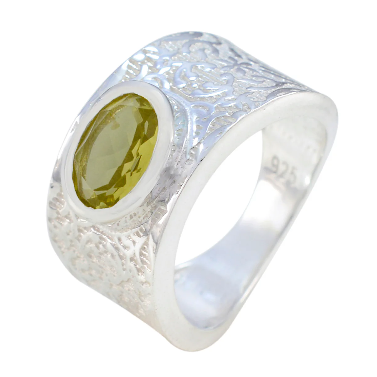 Lemon Quartz Solitaire French 92.5 Silver Yellow Gemstones Essential Art Deco Ring Jewelry - Image 2
