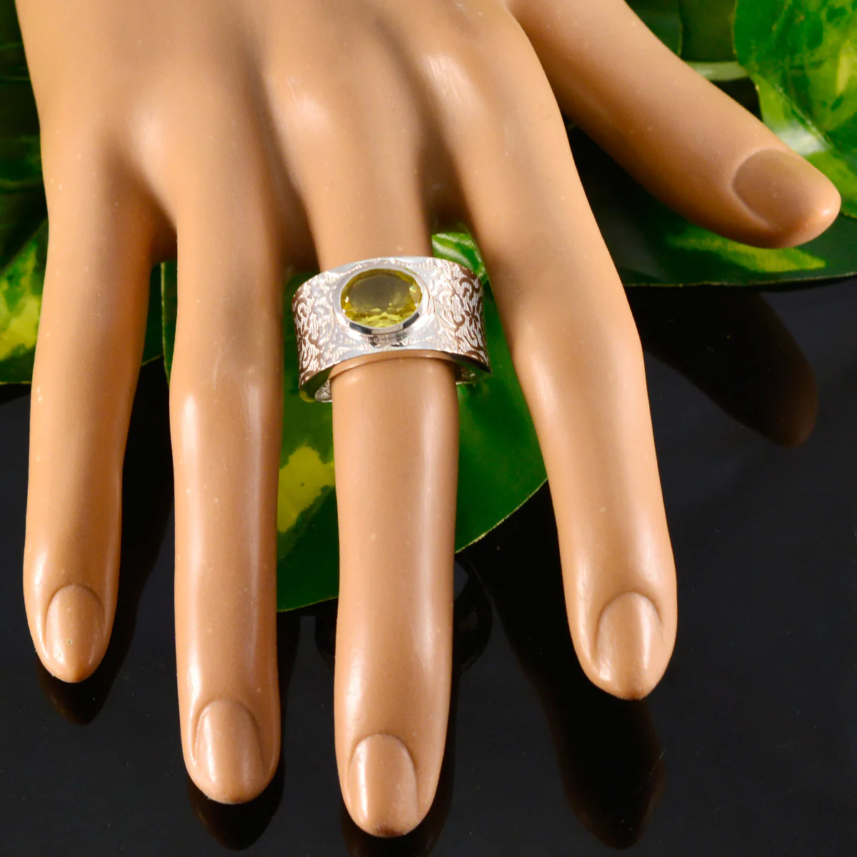 Lemon Quartz Solitaire French 92.5 Silver Yellow Gemstones Essential Art Deco Ring Jewelry - Image 5