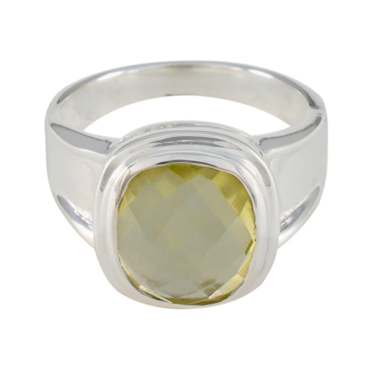 Lemon Quartz Solitaire French 925 Silver Yellow Gemstones Mid-weight Feminine Ring Jewellery