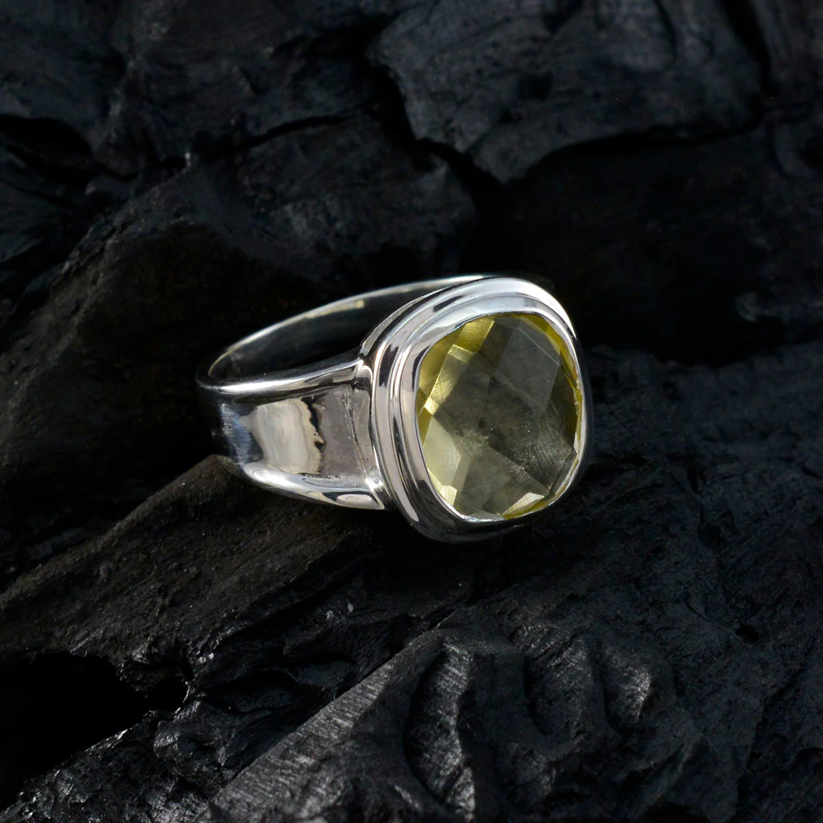 Lemon Quartz Solitaire French 925 Silver Yellow Gemstones Mid-weight Feminine Ring Jewellery - Image 4