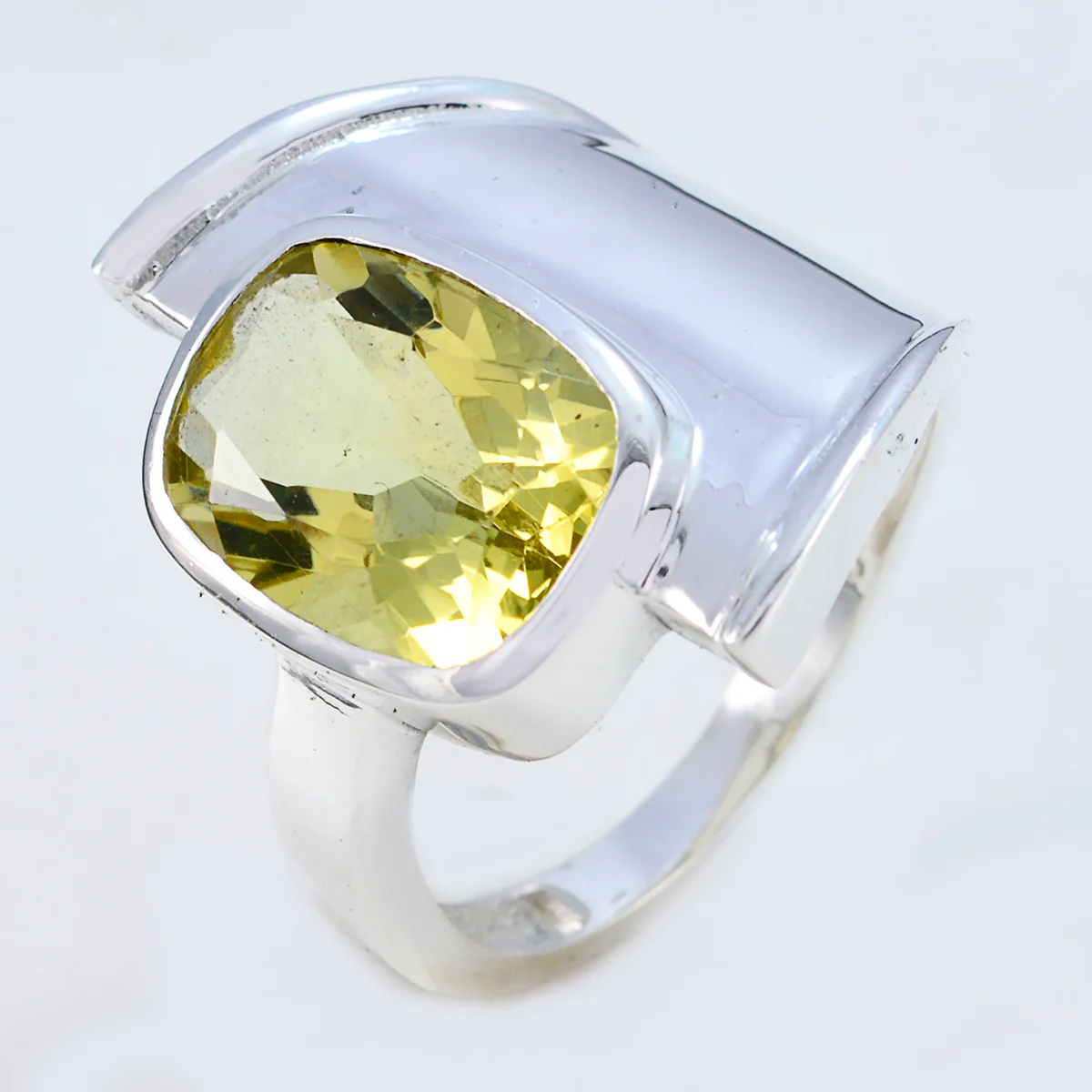 Lemon Quartz Solitaire French 925 Sterling Silver Yellow Gemstones Versatile Signet Ring Jewelry - Image 2