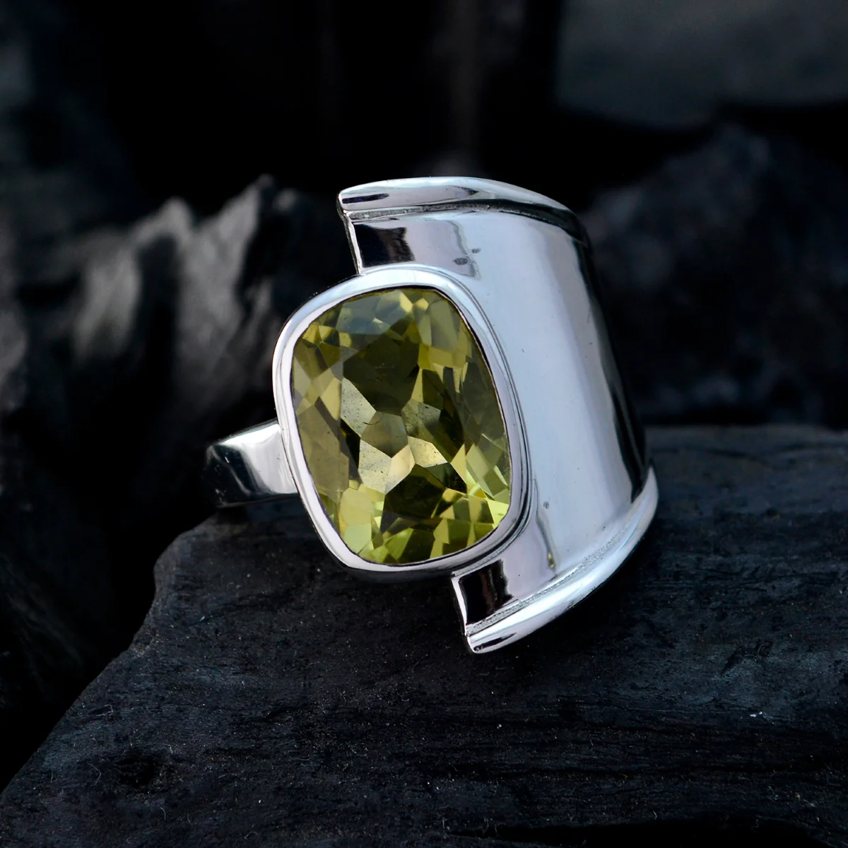 Lemon Quartz Solitaire French 925 Sterling Silver Yellow Gemstones Versatile Signet Ring Jewelry - Image 4