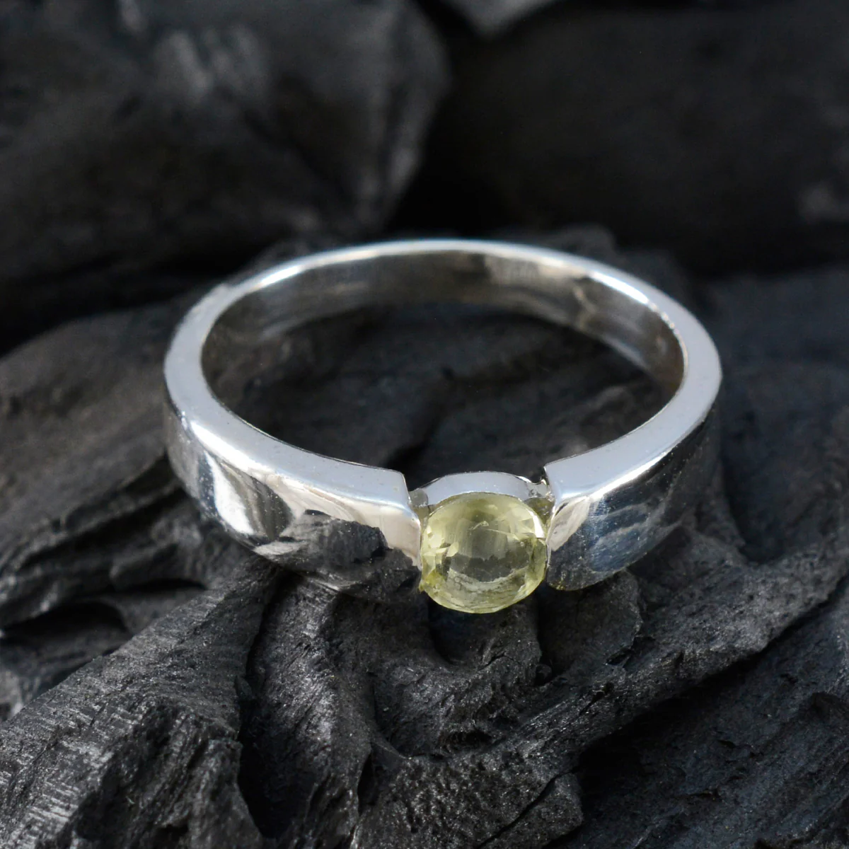Lemon Quartz Solitaire French Silver Yellow Gemstones Slim Modern Ring Jewellery - Image 4