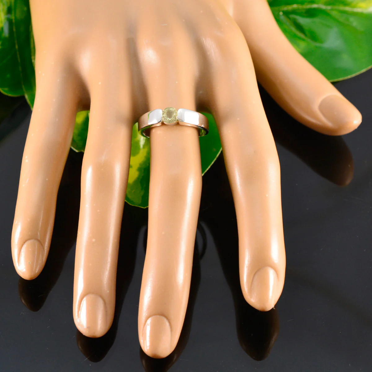 Lemon Quartz Solitaire French Silver Yellow Gemstones Slim Modern Ring Jewellery - Image 5