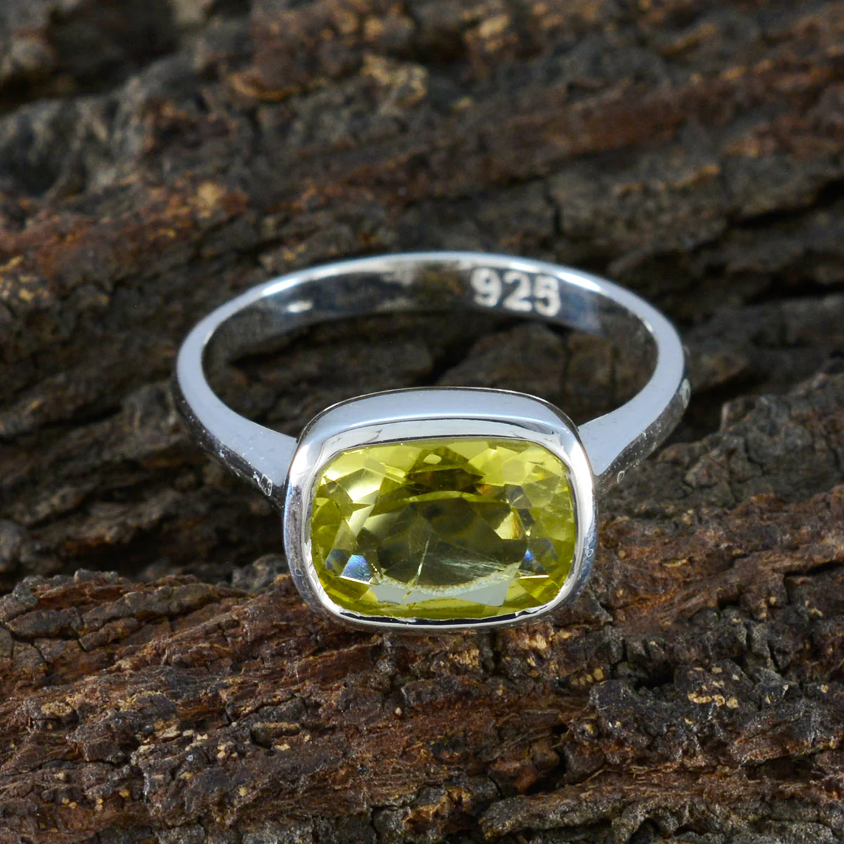 Lemon Quartz Solitaire French Sterling Silver Yellow Gems Slim Sophisticated Ring Jewellery - Image 3