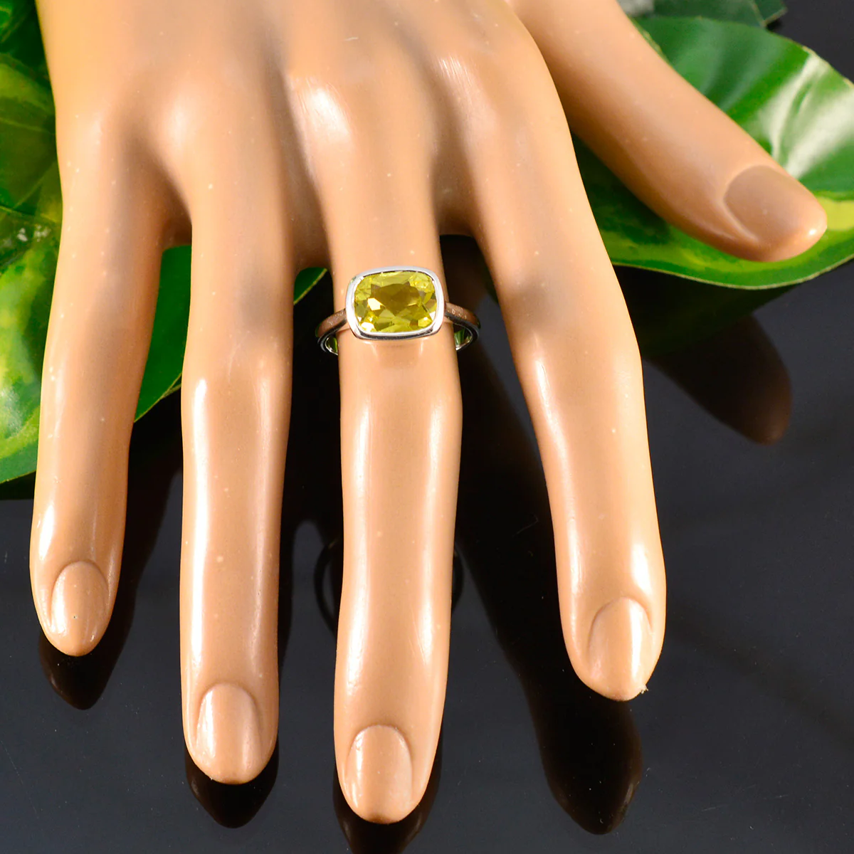 Lemon Quartz Solitaire French Sterling Silver Yellow Gems Slim Sophisticated Ring Jewellery - Image 5