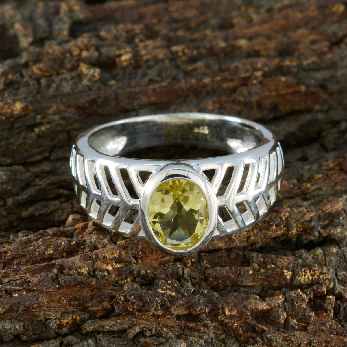 Lemon Quartz Solitaire French Sterling Silver Yellow Gemstone Minimal Art Deco Ring Jewellery - Image 3