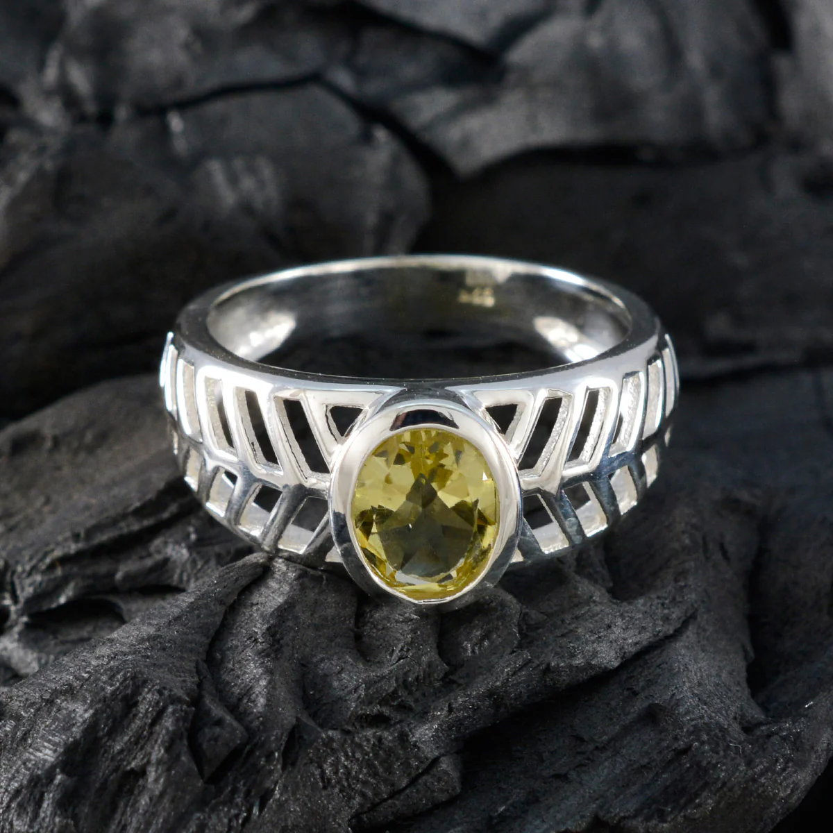 Lemon Quartz Solitaire French Sterling Silver Yellow Gemstone Minimal Art Deco Ring Jewellery - Image 4