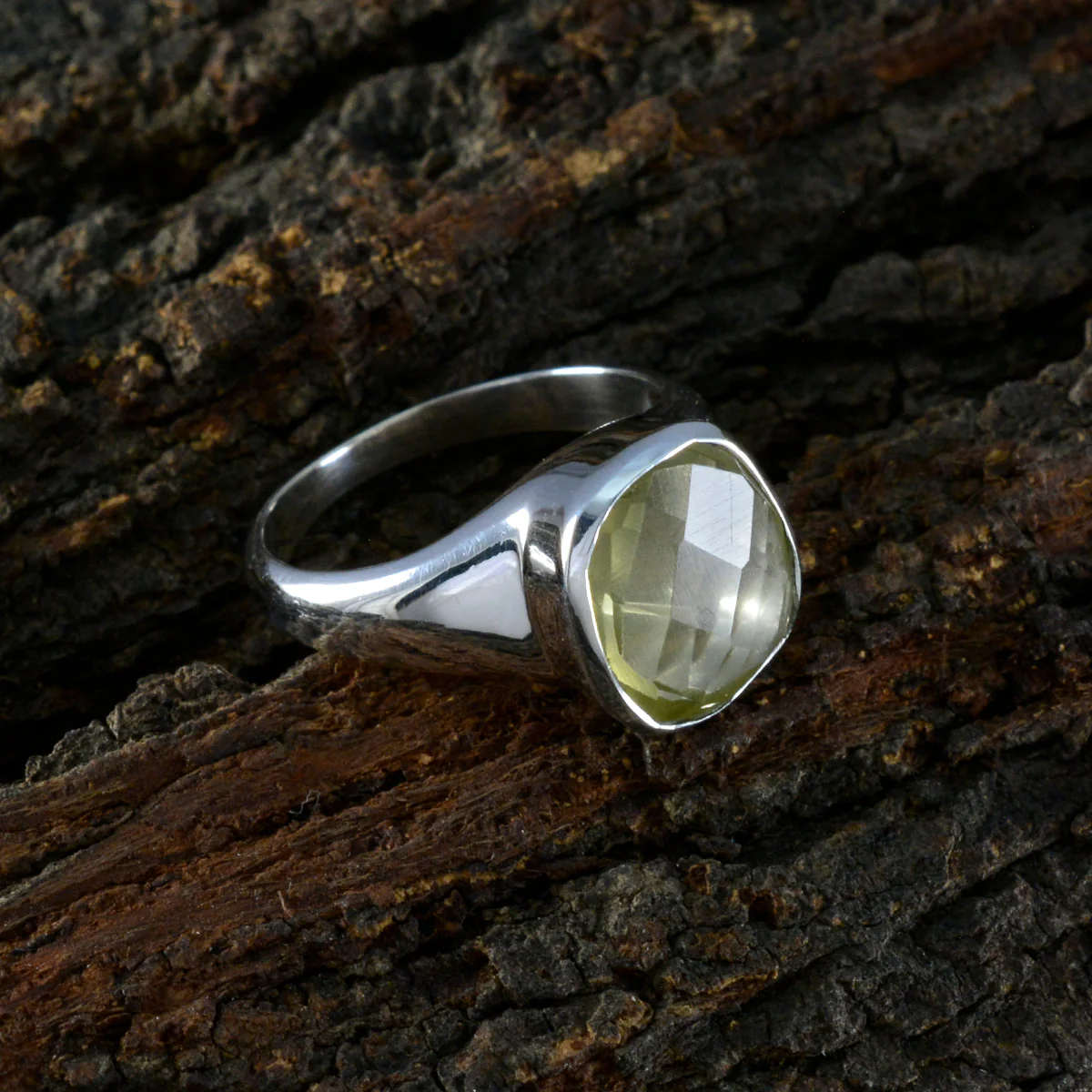 Lemon Quartz Solitaire German 92.5 Silver Yellow Gems Tiny Modern Ring Jewelry - Image 3