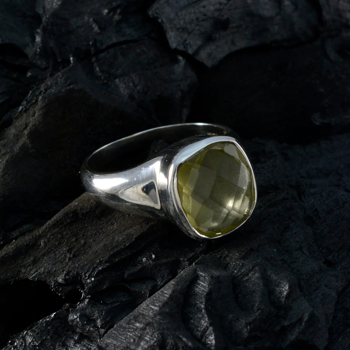 Lemon Quartz Solitaire German 92.5 Silver Yellow Gems Tiny Modern Ring Jewelry - Image 4