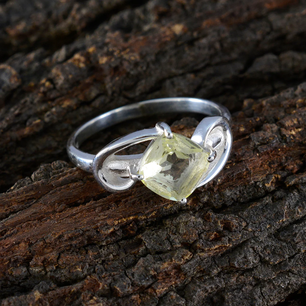 Lemon Quartz Solitaire German Sterling Silver Yellow Gems Slim Cultural Ring Jewelry - Image 3