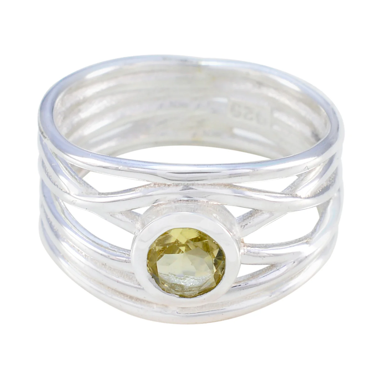 Lemon Quartz Solitaire Middle Eastern 925 Sterling Silver Yellow Gemstone Eye-catching Rope-Wire Band Jewelry