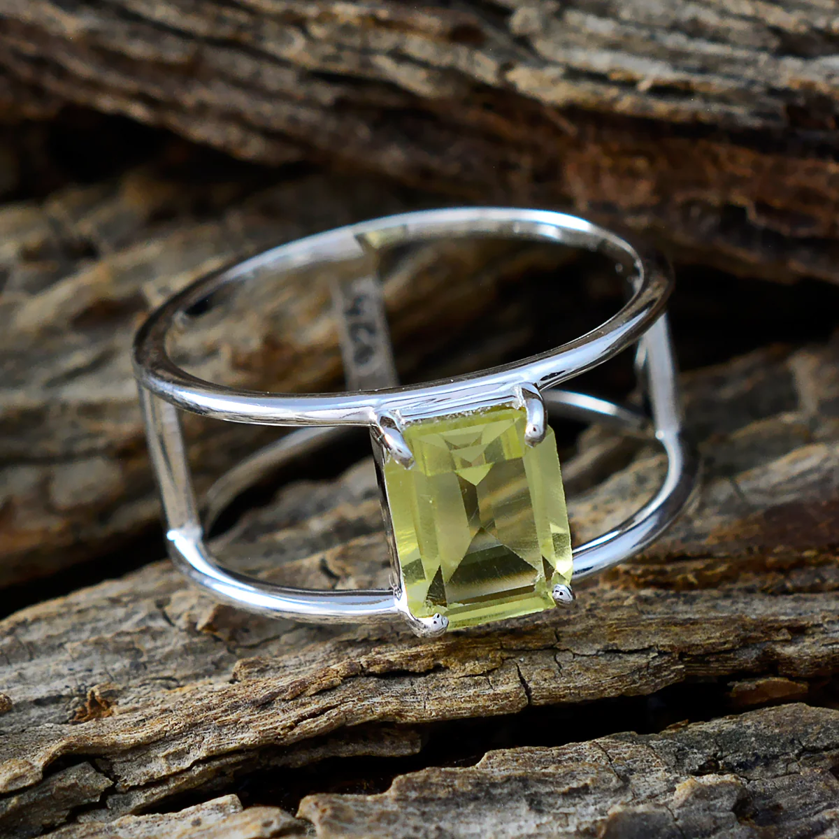 Lemon Quartz Solitaire Turkish 925 Silver Yellow Gemstones Whisper-thin Geometric Band Jewellery - Image 3