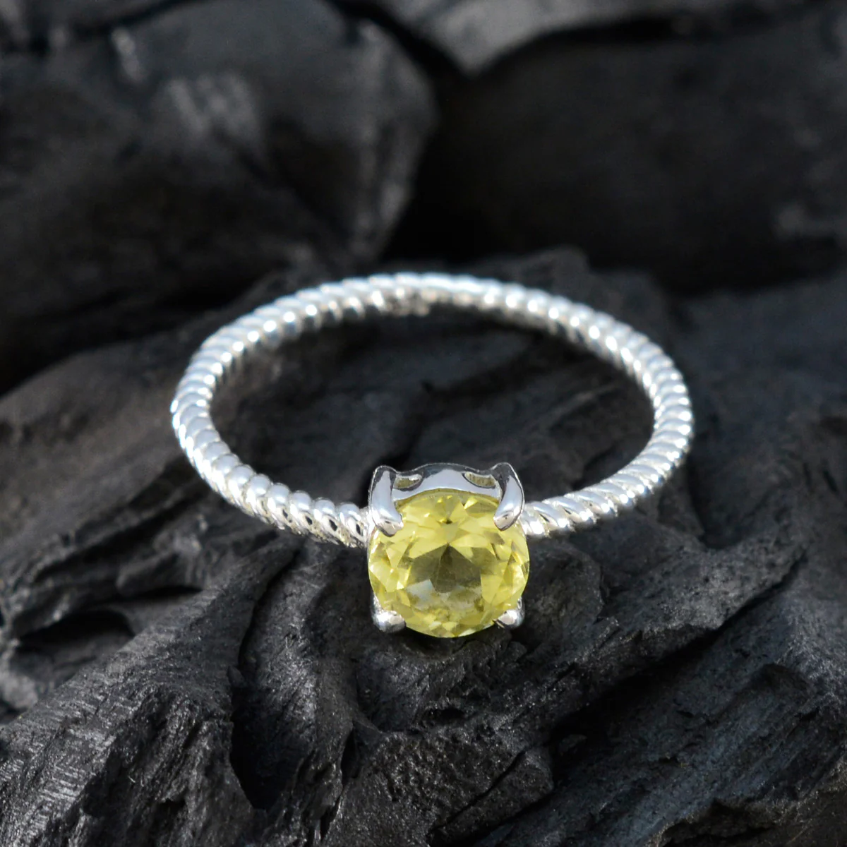 Lemon Quartz Solitaire Turkish 925 Sterling Silver Yellow Gems Delicate Twist Ring Jewellery - Image 4