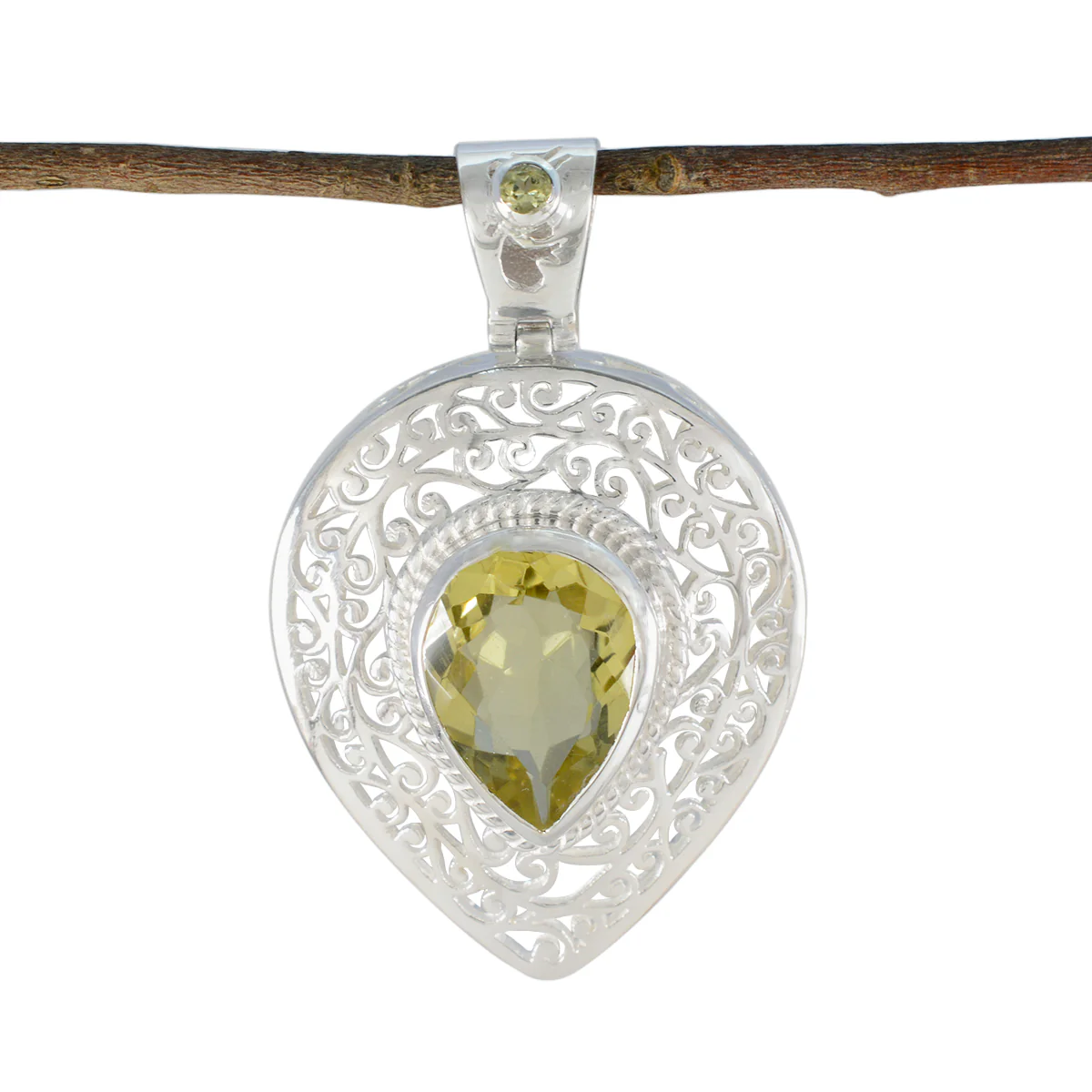 Lemon Quartz Statement French Sterling Silver Solitaire Alice Filigree Yellow Pendant Jewellery