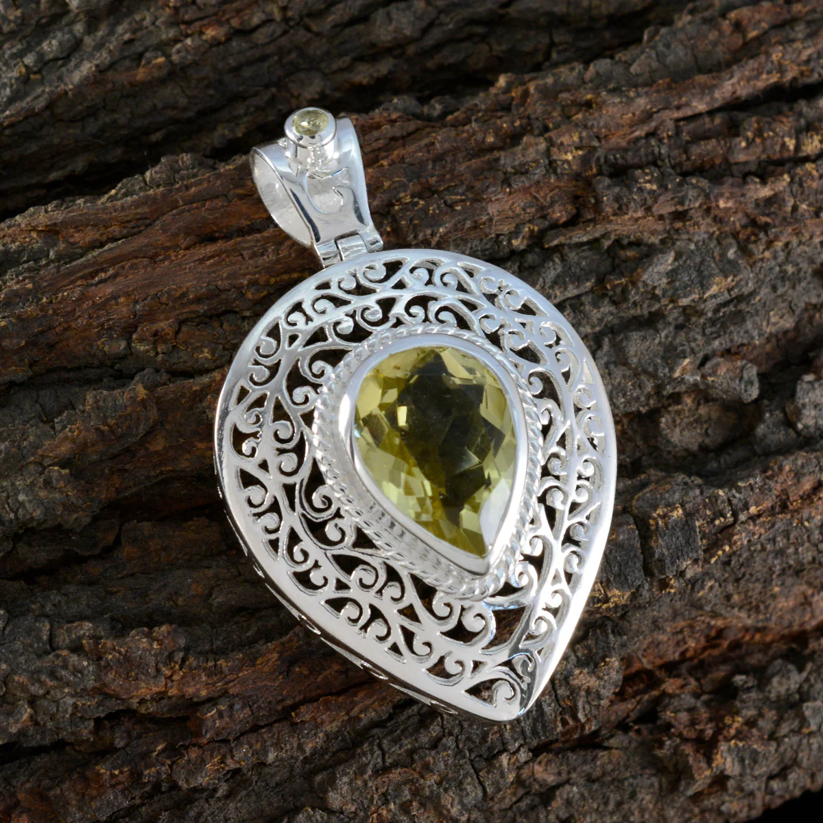 Lemon Quartz Statement French Sterling Silver Solitaire Alice Filigree Yellow Pendant Jewellery - Image 3