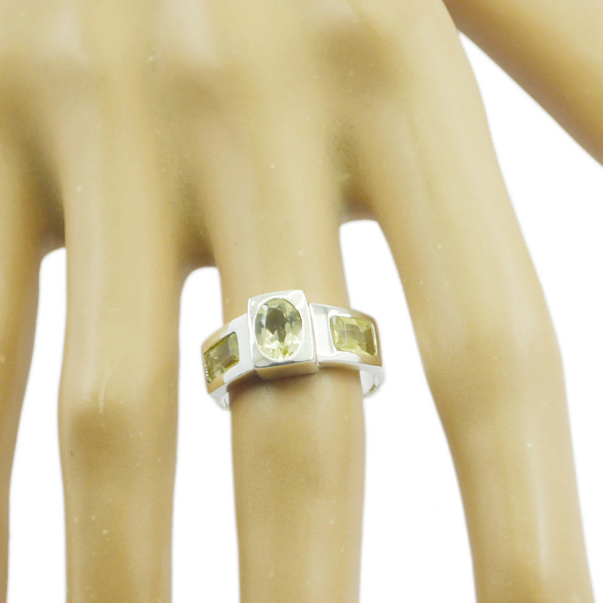 Lemon Quartz Trilogy French Silver Yellow Gemstones Tiny Romantic Ring Jewellery - Image 2