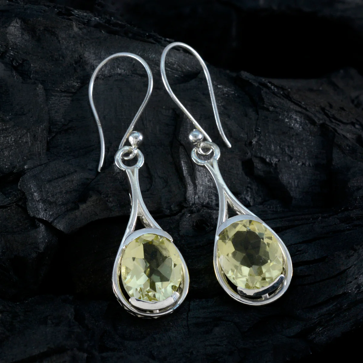 Lemon Quartz Turkish Clara Solitaire Dangle Yellow 925 Sterling Silver Earring - Image 2