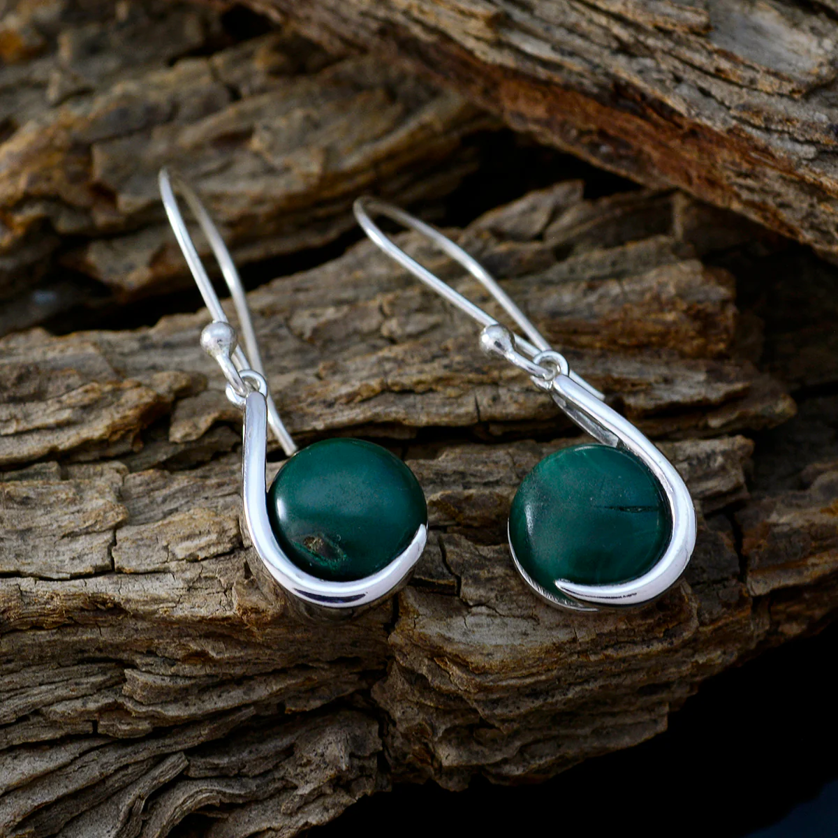 Malachite Japanese Natalie Solitaire Dangle Green 92.5 Silver Earring - Image 3