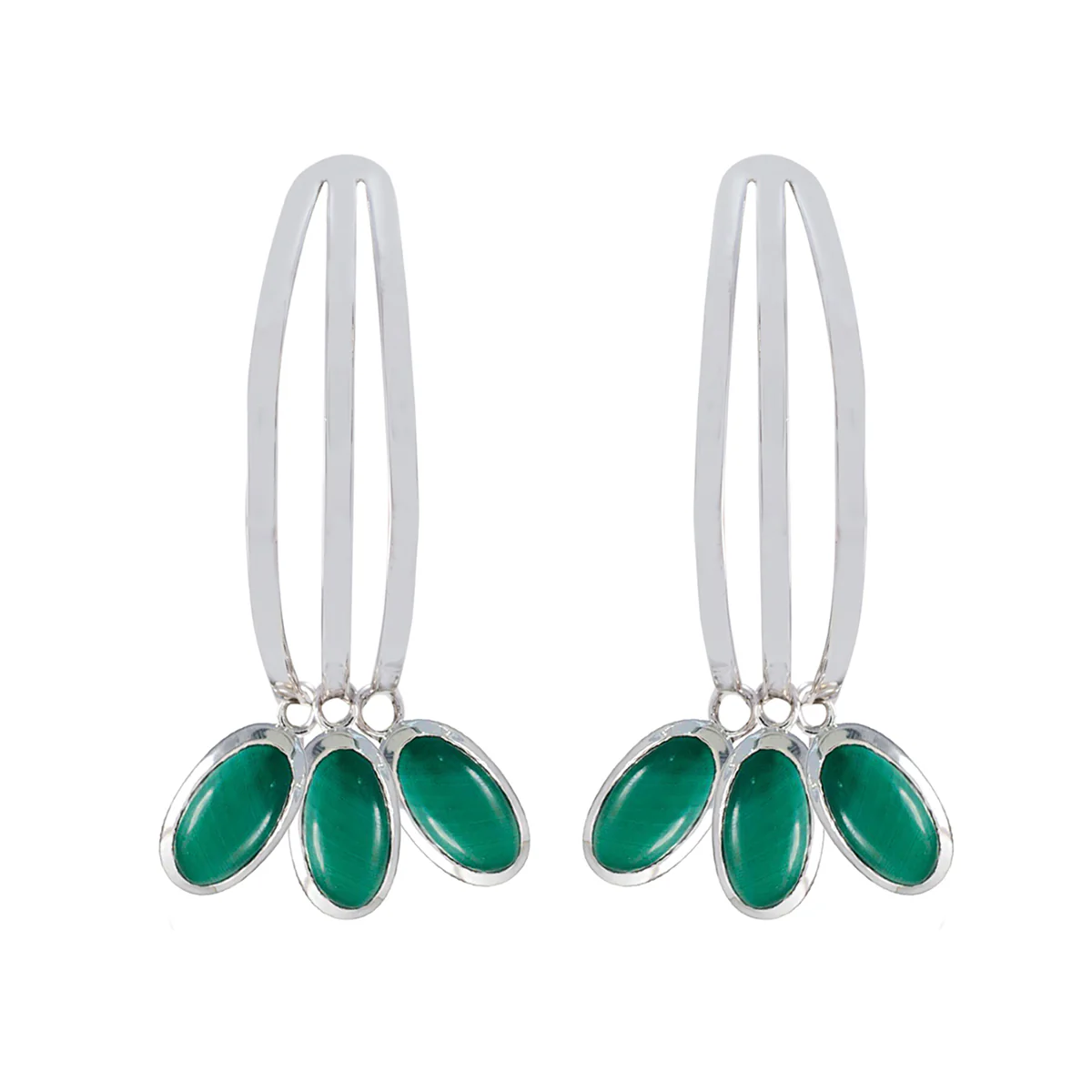 Malachite Korean Pilar multiple Stud Green 925 Silver Earring