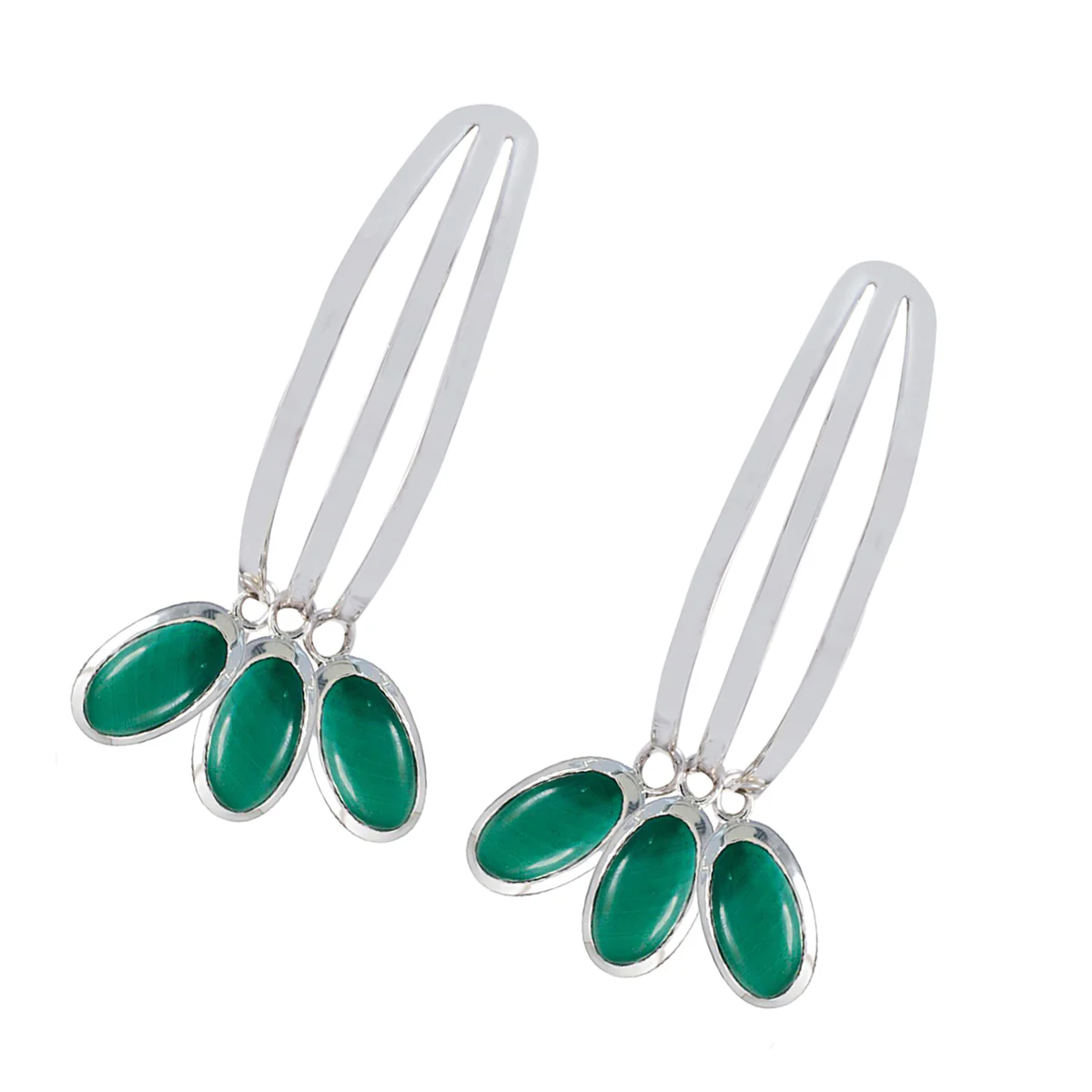 Malachite Korean Pilar multiple Stud Green 925 Silver Earring - Image 2