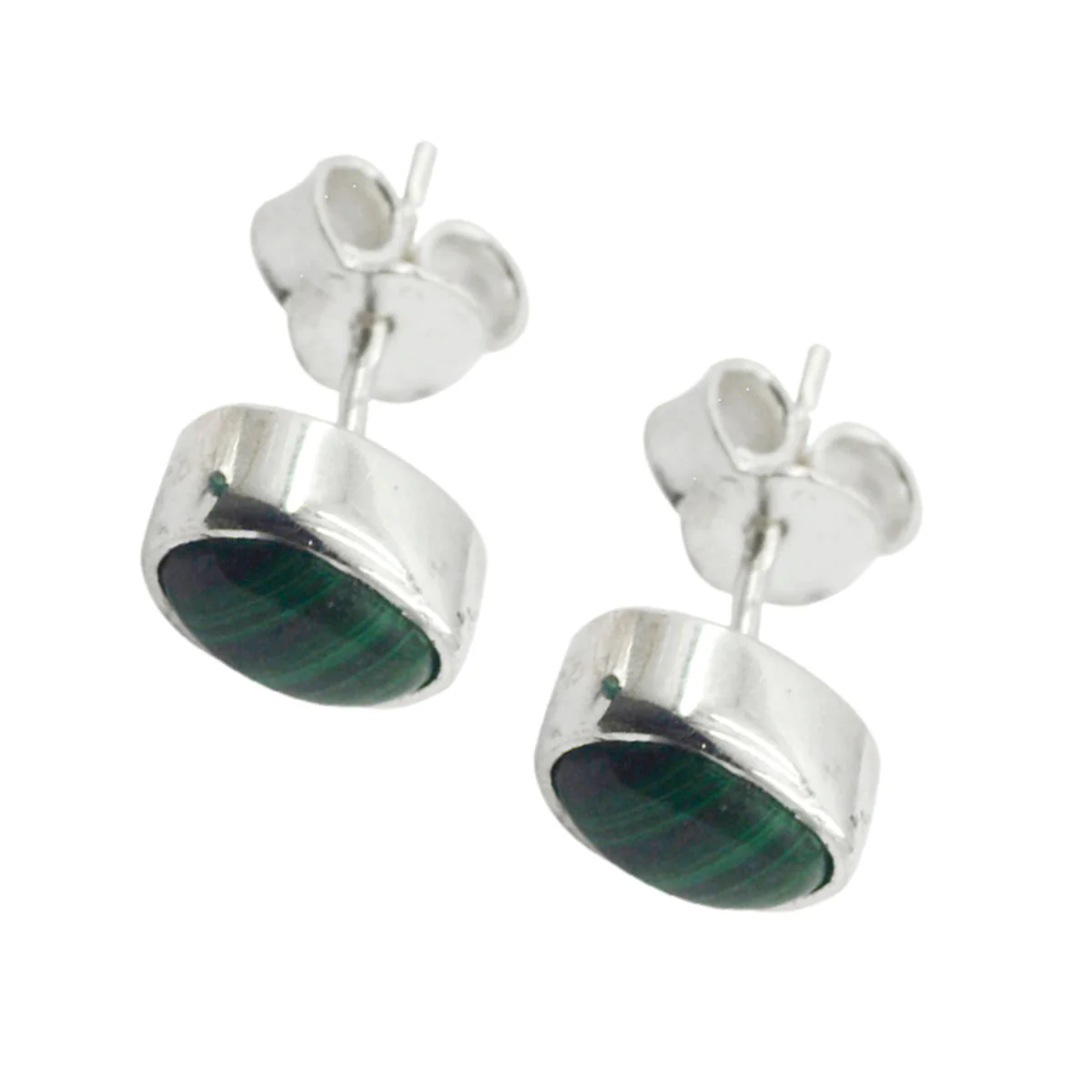 Malachite Middle Eastern Nova Solitaire Stud Green 925 Sterling Silver Earring - Image 2