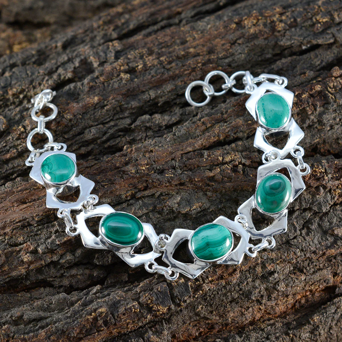 Malachite President’s Day Mid-weight Green Sterling Silver Links Bracelet - Image 4