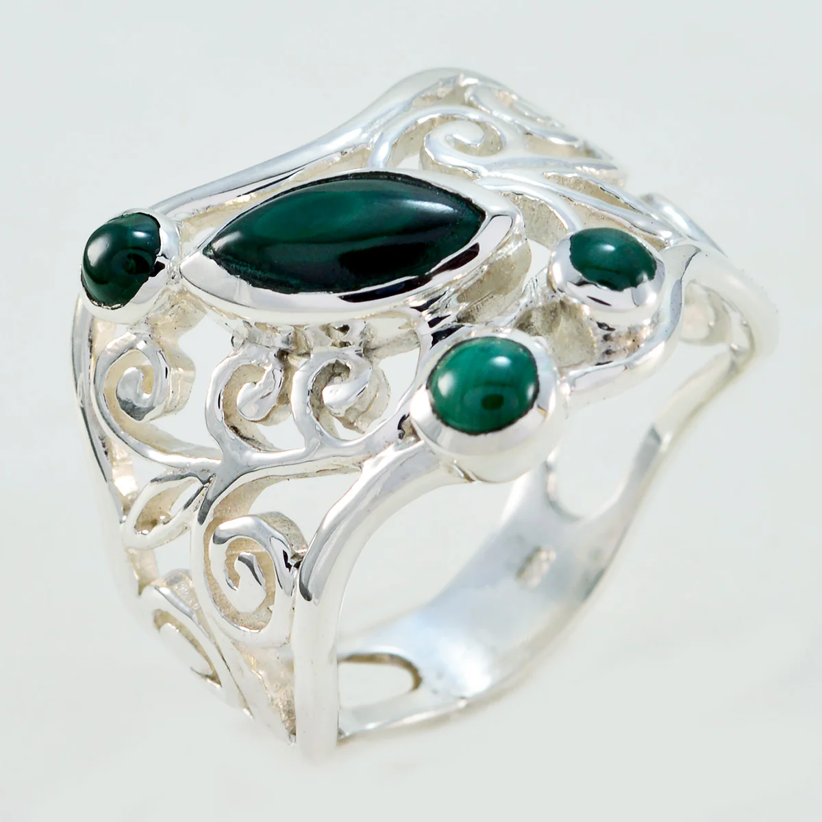 Malachite quarter Mexican 925 Silver Green Gemstones Essential Filigree Ring Jewelry - Image 3
