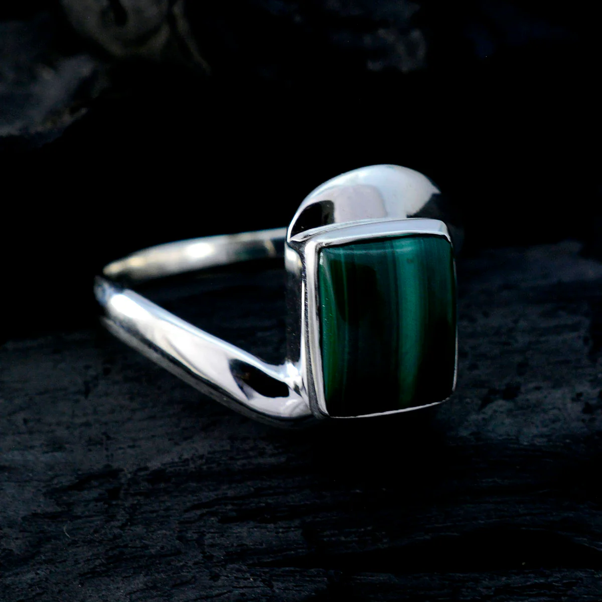 Malachite Solitaire African 925 Silver Green Gemstone Tiny Trendy Ring Jewellery - Image 4