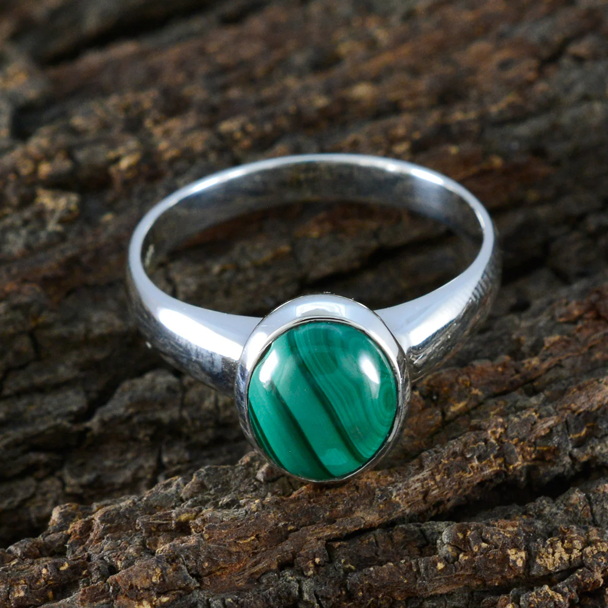 Malachite Solitaire African 925 Sterling Silver Green Gemstones Classic Graceful Ring Jewellery - Image 3