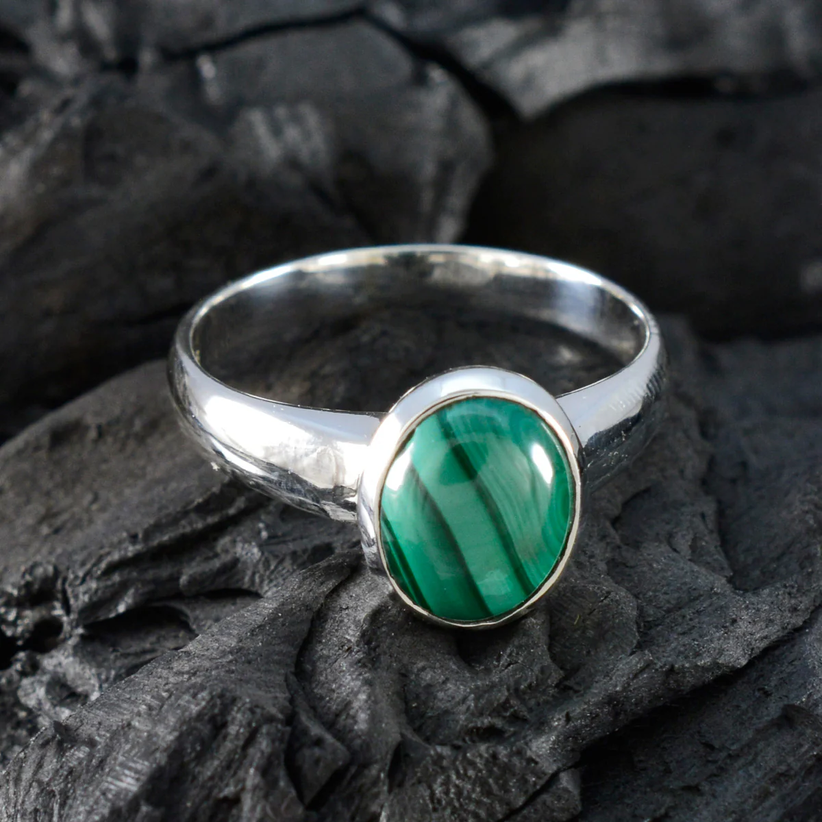 Malachite Solitaire African 925 Sterling Silver Green Gemstones Classic Graceful Ring Jewellery - Image 4