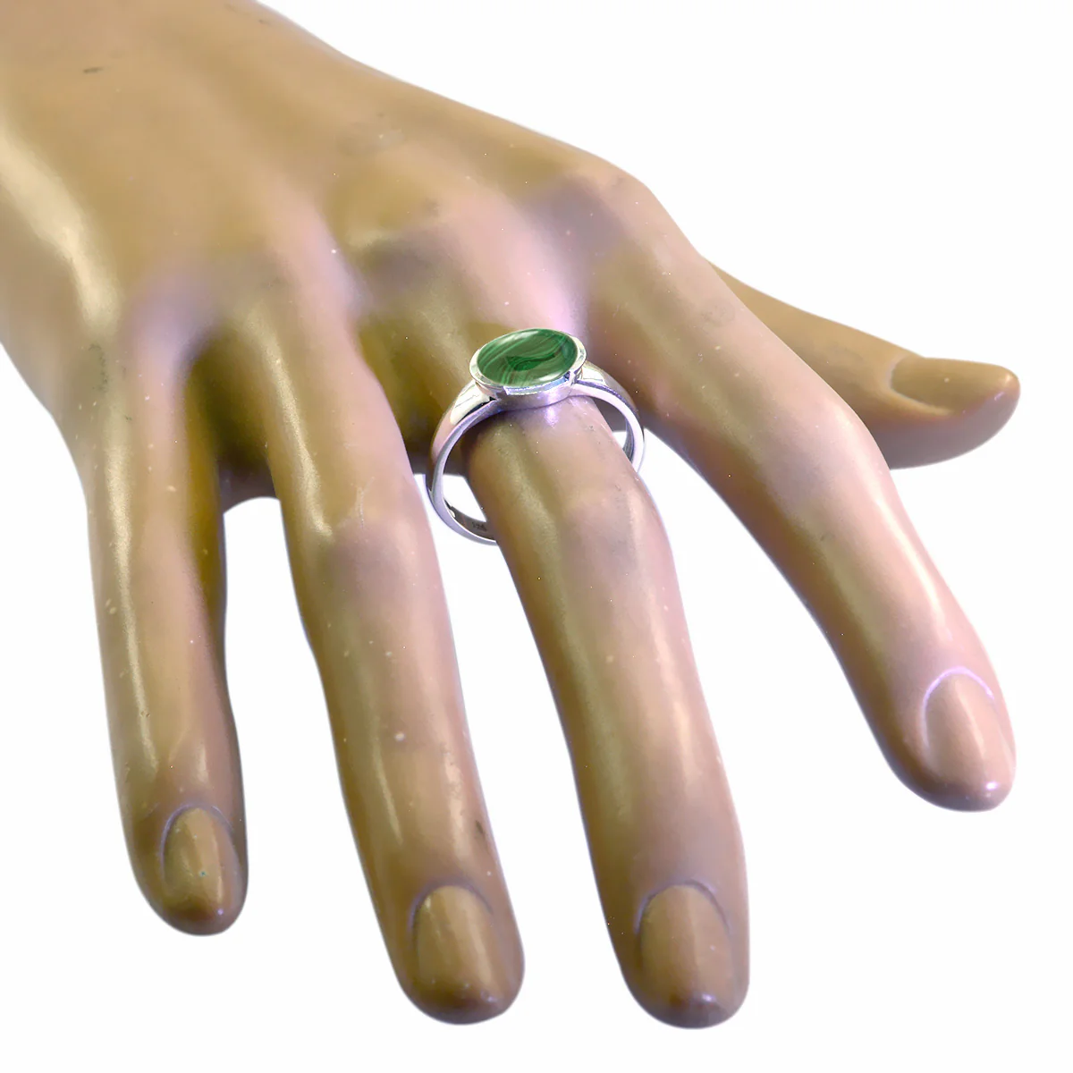 Malachite Solitaire American 92.5 Silver Green Gemstones Dainty Trendy Ring Jewellery - Image 2