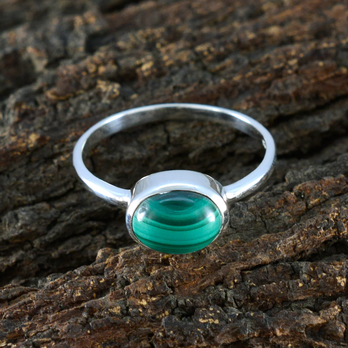Malachite Solitaire American 925 Sterling Silver Green Gemstones Dainty Trendy Ring Jewelry - Image 3