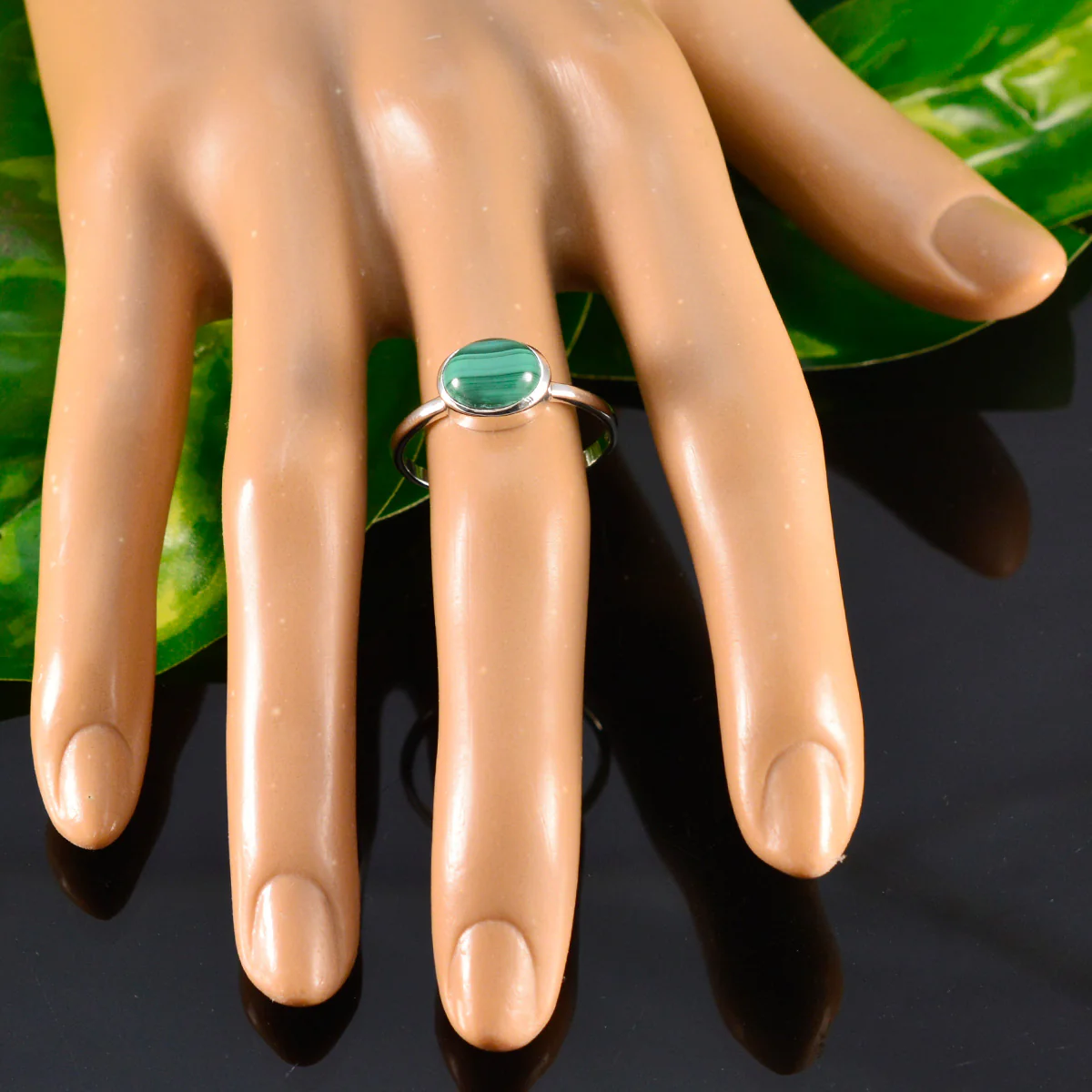 Malachite Solitaire American 925 Sterling Silver Green Gemstones Dainty Trendy Ring Jewelry - Image 5
