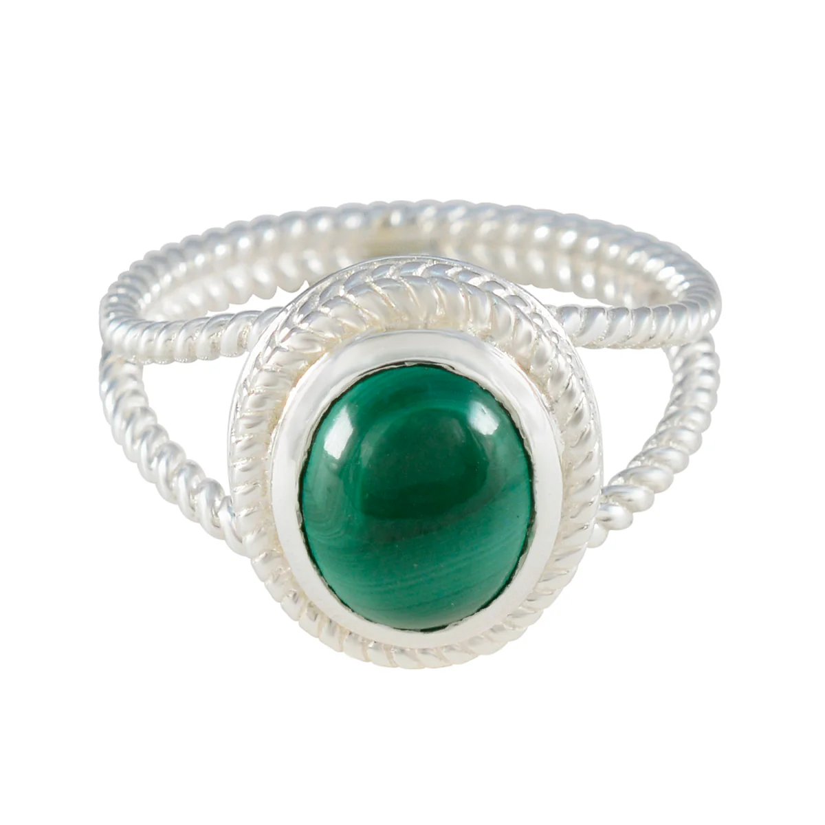 Malachite Solitaire Australian 92.5 Silver Green Gemstones Classic Rope-Wire Ring Jewelry