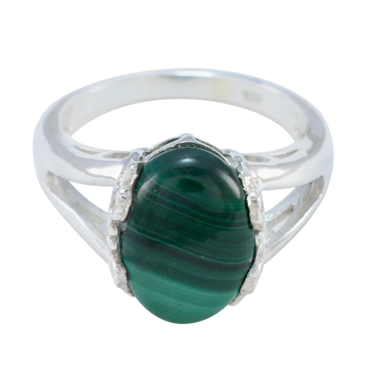 Malachite Solitaire Egyptian 925 Silver Green Gemstone Mid-weight Feminine Ring Jewelry