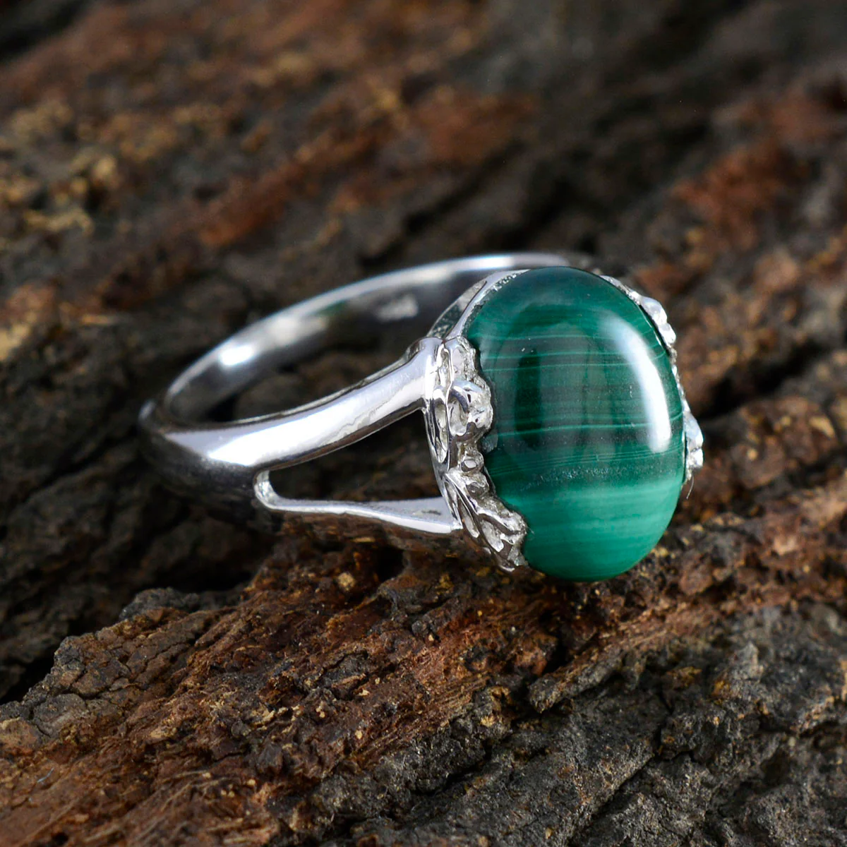 Malachite Solitaire Egyptian 925 Silver Green Gemstone Mid-weight Feminine Ring Jewelry - Image 3