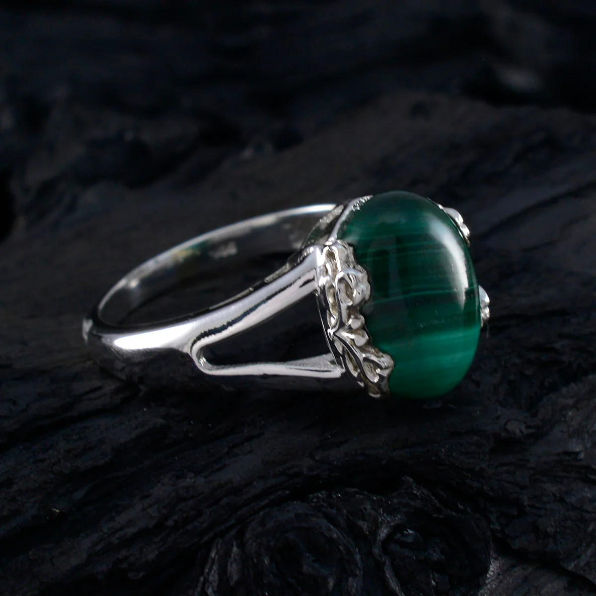 Malachite Solitaire Egyptian 925 Silver Green Gemstone Mid-weight Feminine Ring Jewelry - Image 4