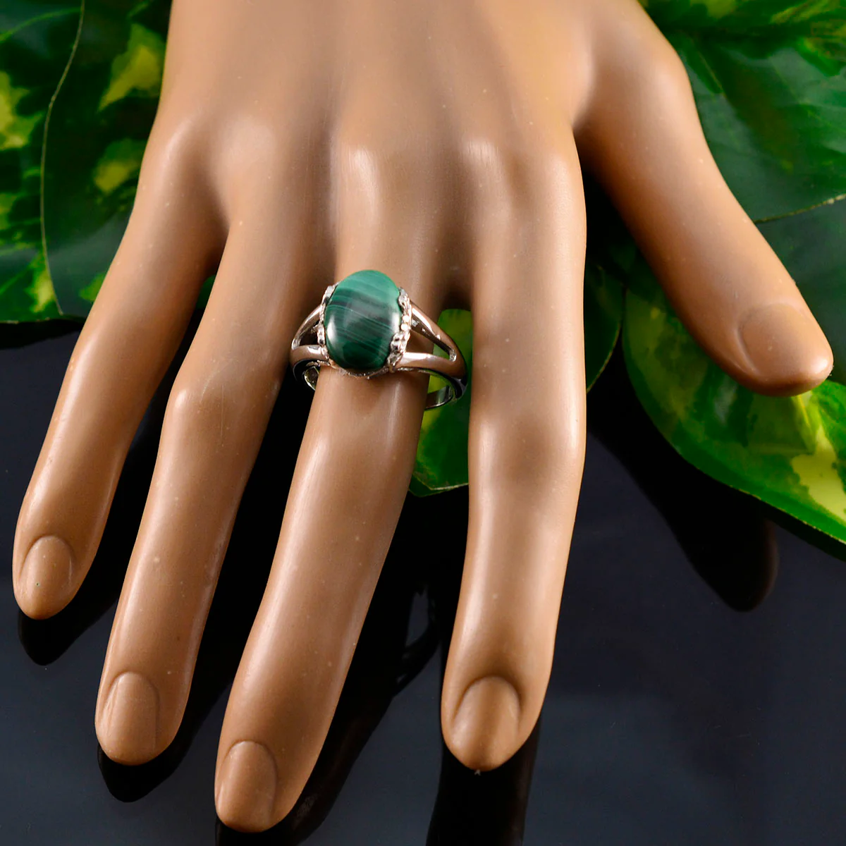 Malachite Solitaire Egyptian 925 Silver Green Gemstone Mid-weight Feminine Ring Jewelry - Image 5