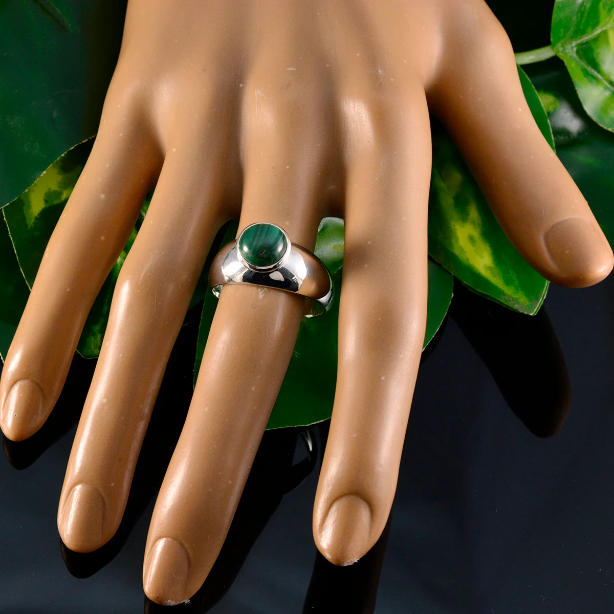 Malachite Solitaire French 925 Silver Green Gems Tiny Trendy Ring Jewelry - Image 5