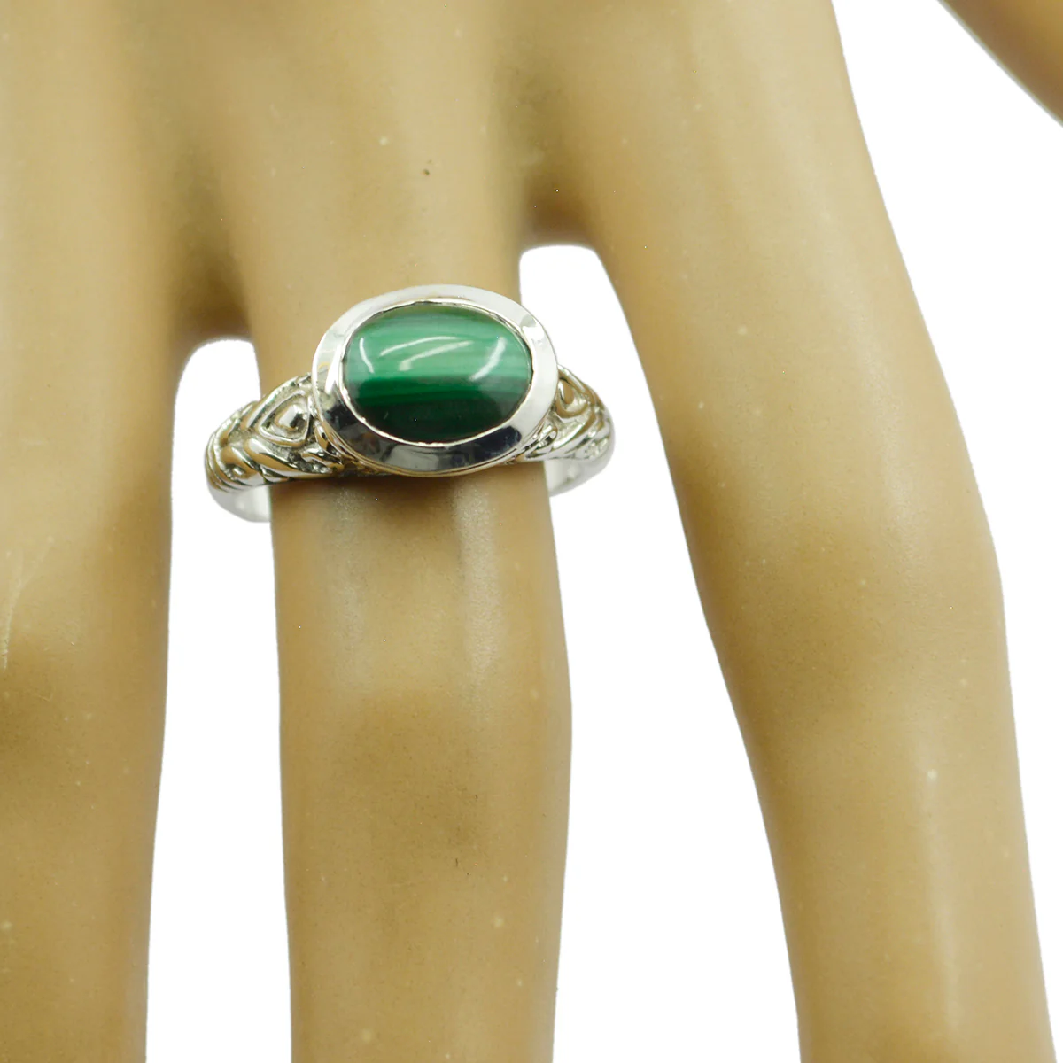 Malachite Solitaire Moroccan 925 Sterling Silver Green Gemstones Minimal Art Deco Ring Jewellery - Image 2