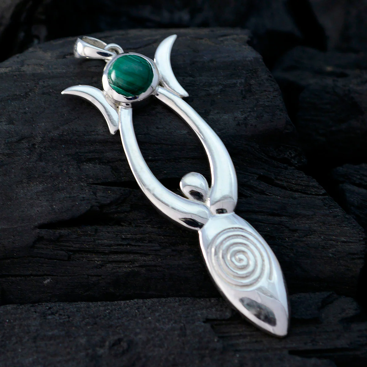 Malachite Tiny Italian 925 Silver Solitaire Emma wedding Green Pendant Jewelry - Image 3