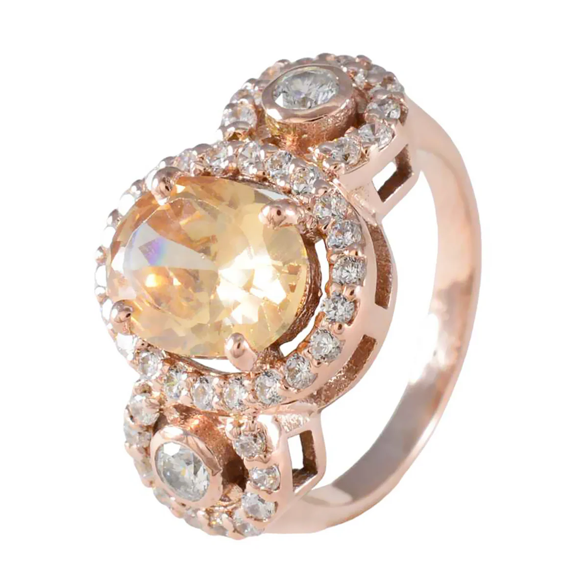 Morganite CZ Halo Korean 925 Sterling Silver Brown Gemstones Slim propsel Ring Jewelry - Image 2