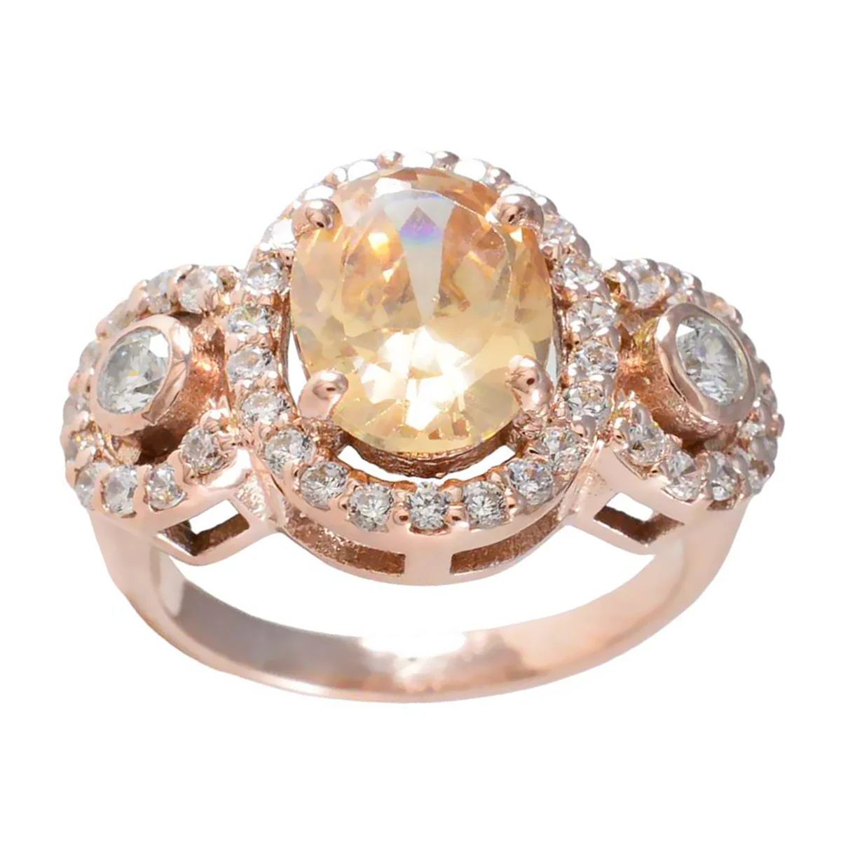 Morganite CZ Halo Korean 925 Sterling Silver Brown Gemstones Slim propsel Ring Jewelry - Image 3