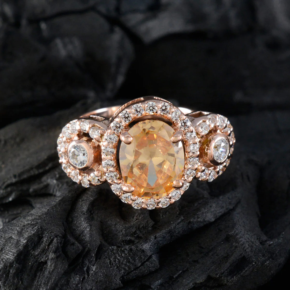 Morganite CZ Halo Korean 925 Sterling Silver Brown Gemstones Slim propsel Ring Jewelry - Image 4